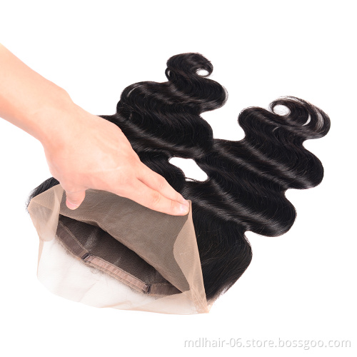 Wholesale 100% Body Wave Human Virgin Hair Malaysian Cuticle Aligned Transparent 360 Pre Plucked Swiss Lace Frontal Closure